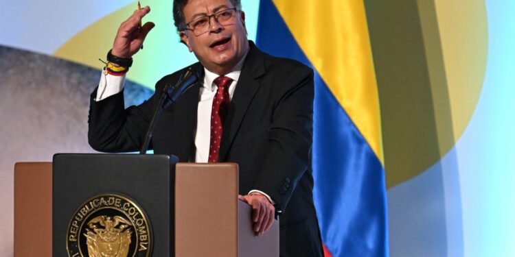 Colombian President Gustavo Petro speaks during the opening of the First Global Ministerial Conference on Ending Violence Against Children in Bogota on November 7, 2024. (Photo by Raul ARBOLEDA / AFP)