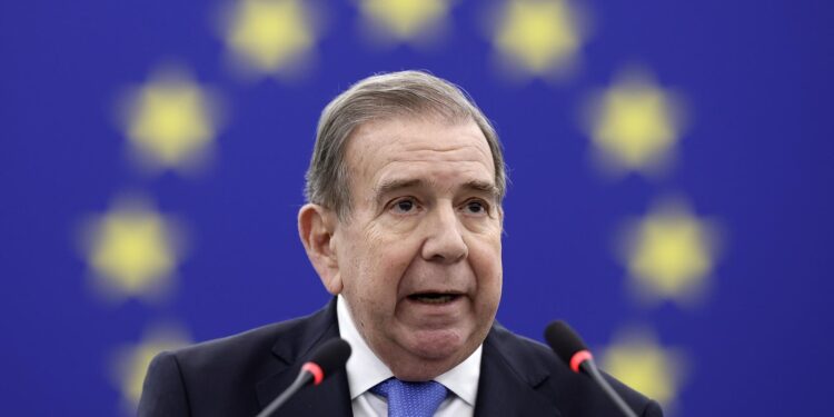 Strasbourg (France), 17/12/2024.- Presidential opposition candidate in Venezuela Edmundo Gonzalez Urrutia speaks during the Sakharov Prize award ceremony at the European Parliament in Strasbourg in Strasbourg, France, 17 December 2024. Members of the European Parliament have awarded the 2024 Sakharov Prize for Freedom of Thought to Venezuelan opposition leader Maria Corina Machado and Presidential opposition candidate Edmundo Gonzalez Urrutia. (Francia, Estrasburgo) EFE/EPA/RONALD WITTEK